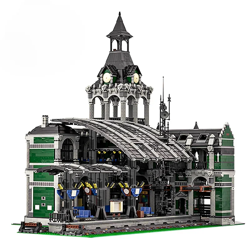 

MOC-37719 Modular Train Station Building Blocks Set Architecture Railway Station Bricks Street View Toys For Children Xmas Gifts