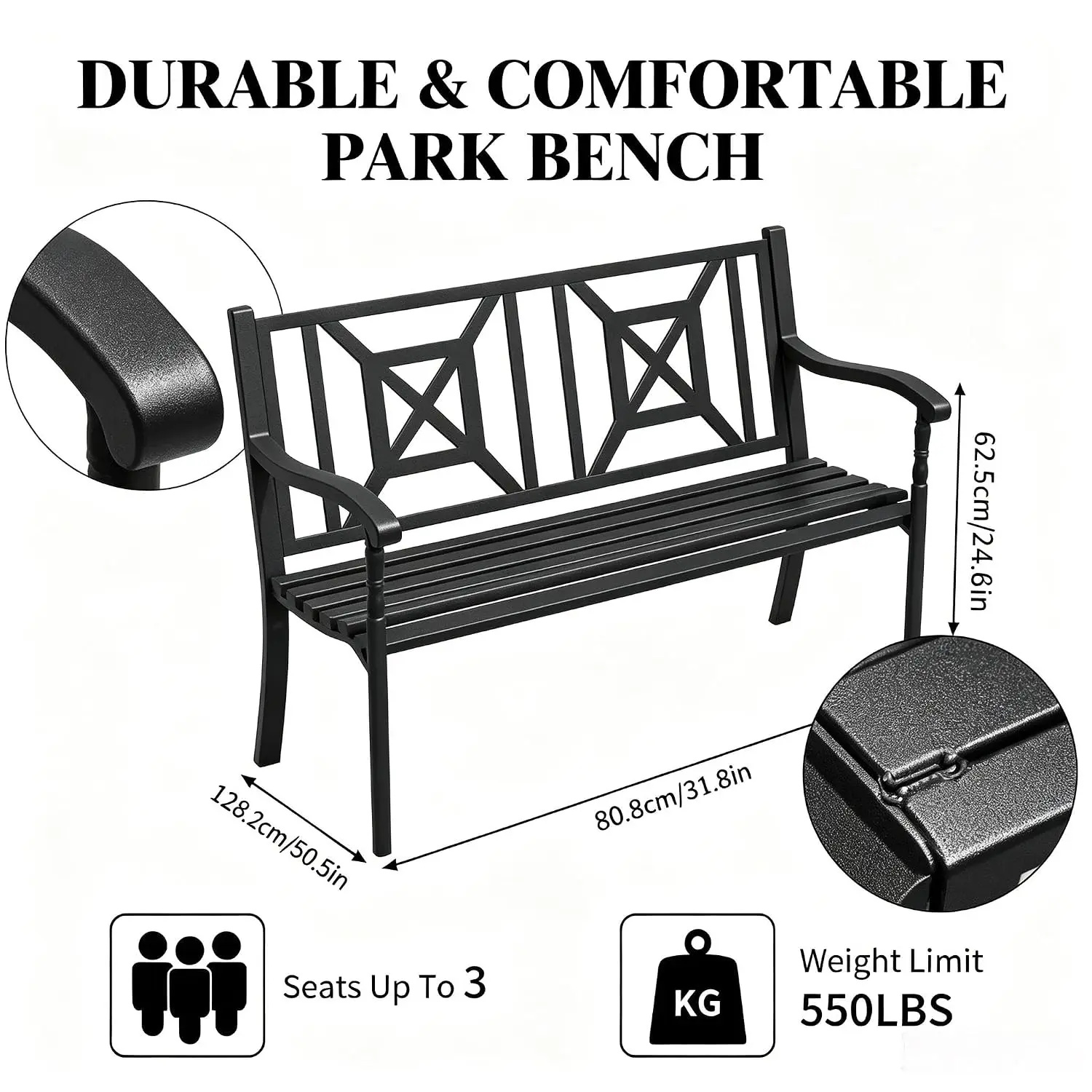 50 Inches Weatherproof Outdoor Garden Bench with Lattice Backrest, Customized