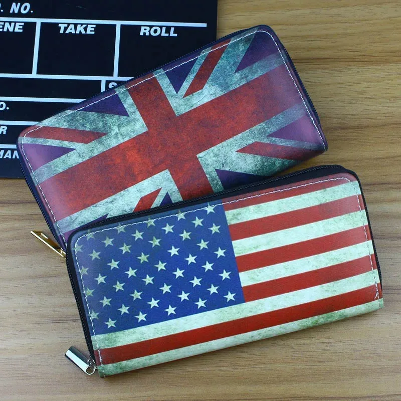 النساء محافظ سيدة المحافظ ريترو المملكة المتحدة العلم نمط أكياس المال الفتيات حقيبة يد محفظة نسائية للعملات المعدنية طويلة مخلب المحفظة بطاقات الهوية حامل بورس أكياس