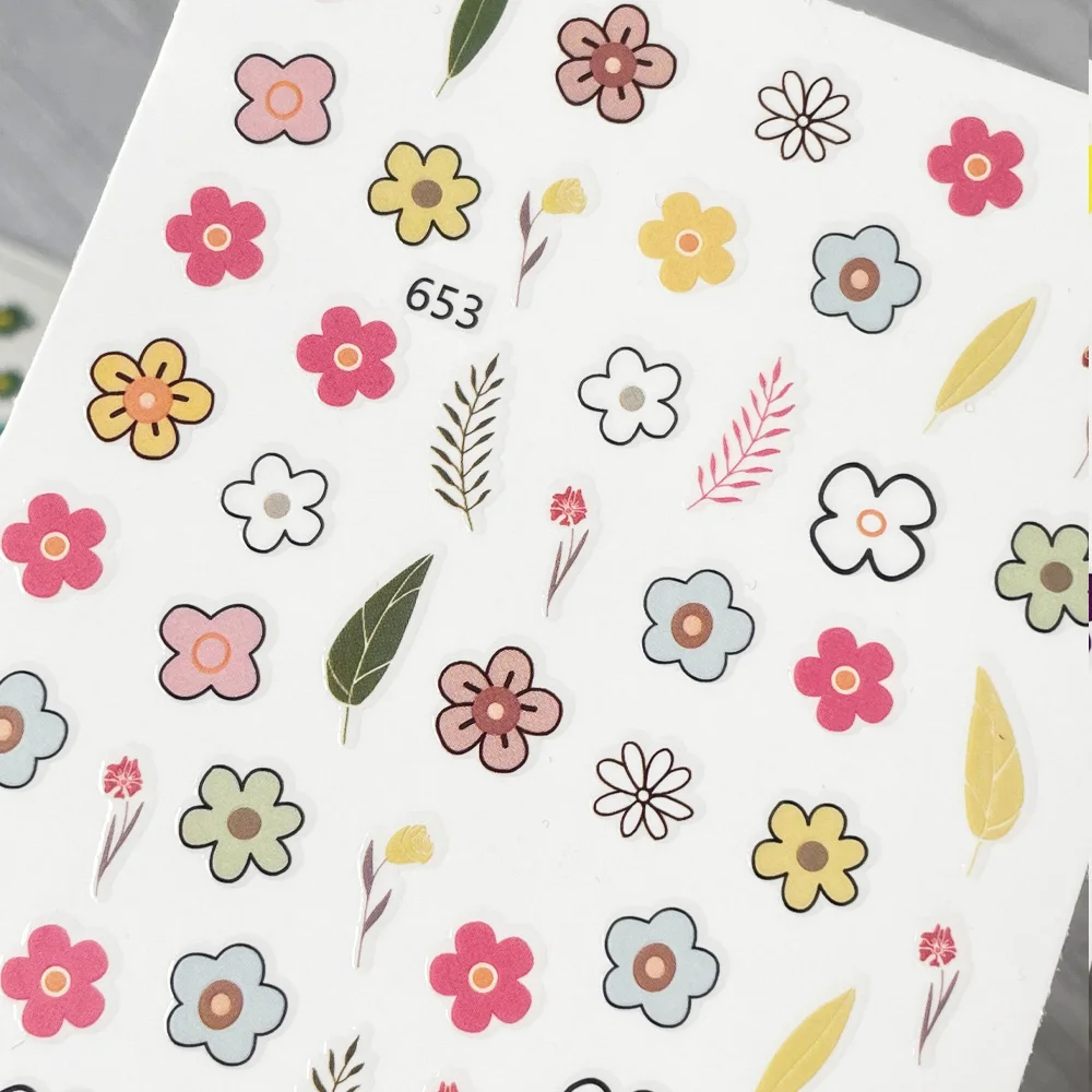 Cute Flowers Leaves Nail Sticker 3D Engraved Embossed Cherry Flower Nail Art Decorations Nail Fruit Decals Design Manicure