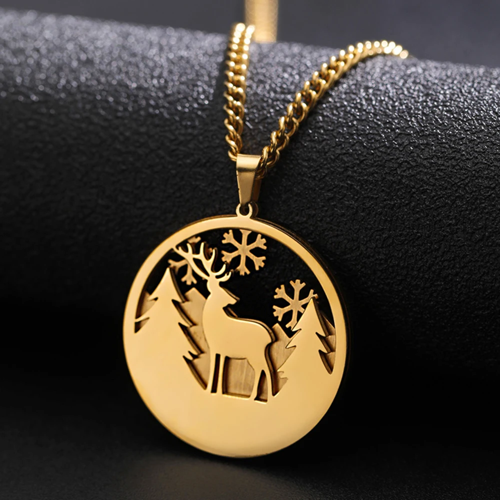 My Shape Christmas Elk Deer Pendants Necklaces Double Layers Pendants Snowflake Bear Wolf Charms Chain Jewelry Valentine's Day