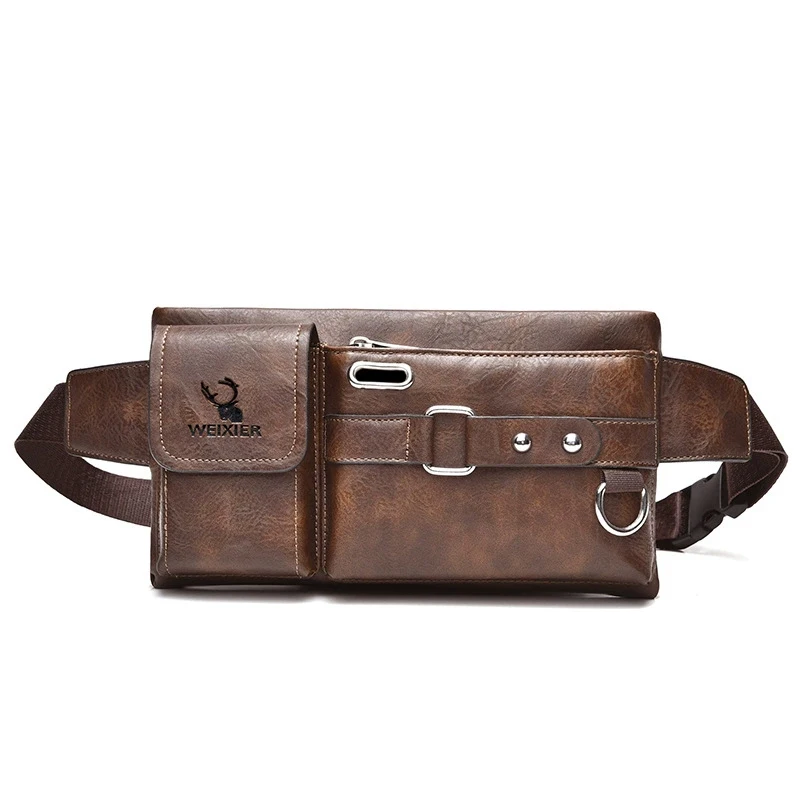

Men'S Waist Chest Bag PU Leather Wallet Fashion Hip Sack Fanny Pack Phone Cross Shoulder Necessaire Crossbody Portable Bag Male