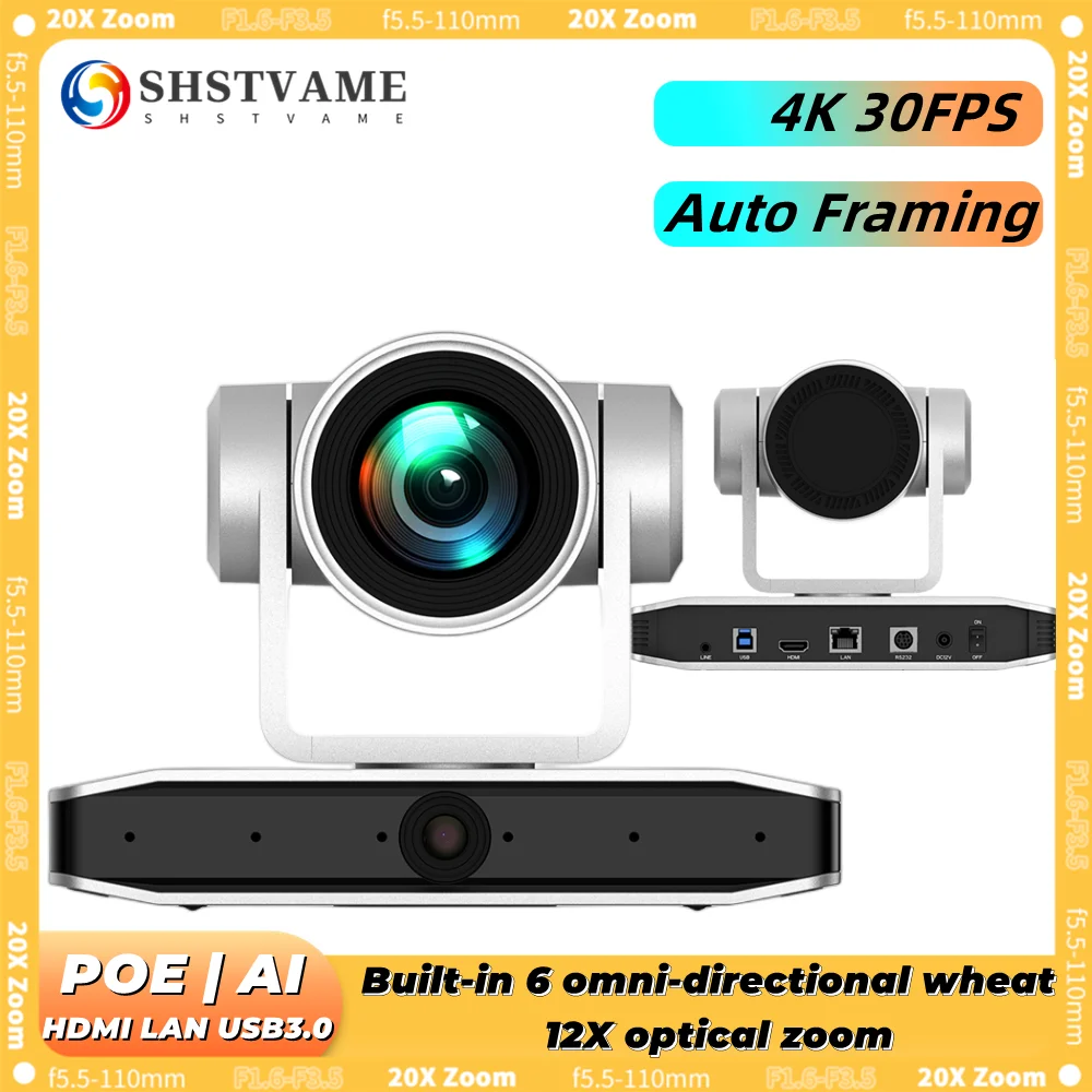 

4K PTZ Dual-lens Camera 12X Optical Zoom Auto Framing Voice Position Tracking HDMI USB SDI IP for Conference Church Live Stream