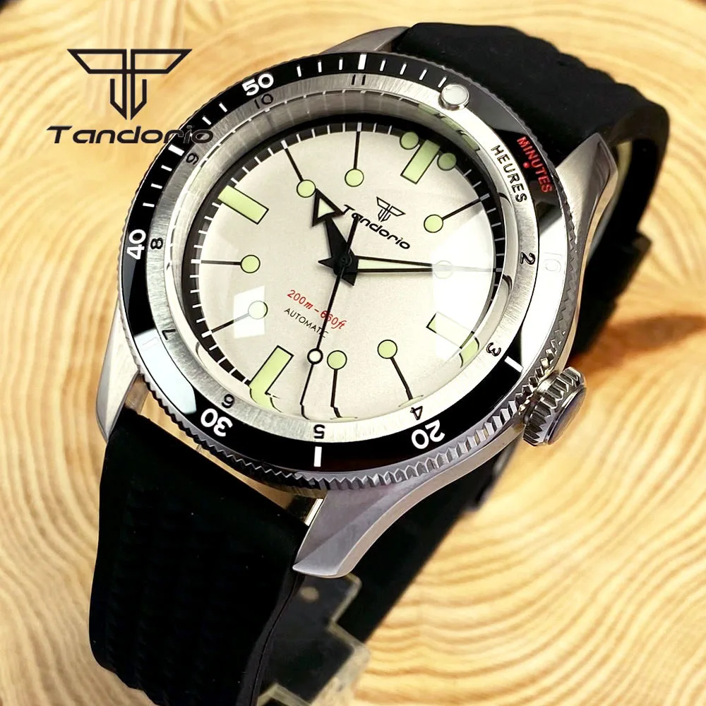 Tandorio 40mm Fashion Automatic Watch for Men Double Domed Sapphire Crystal 20bar NH35A PT5000 Movt 120 Clicks Bezel Luminous