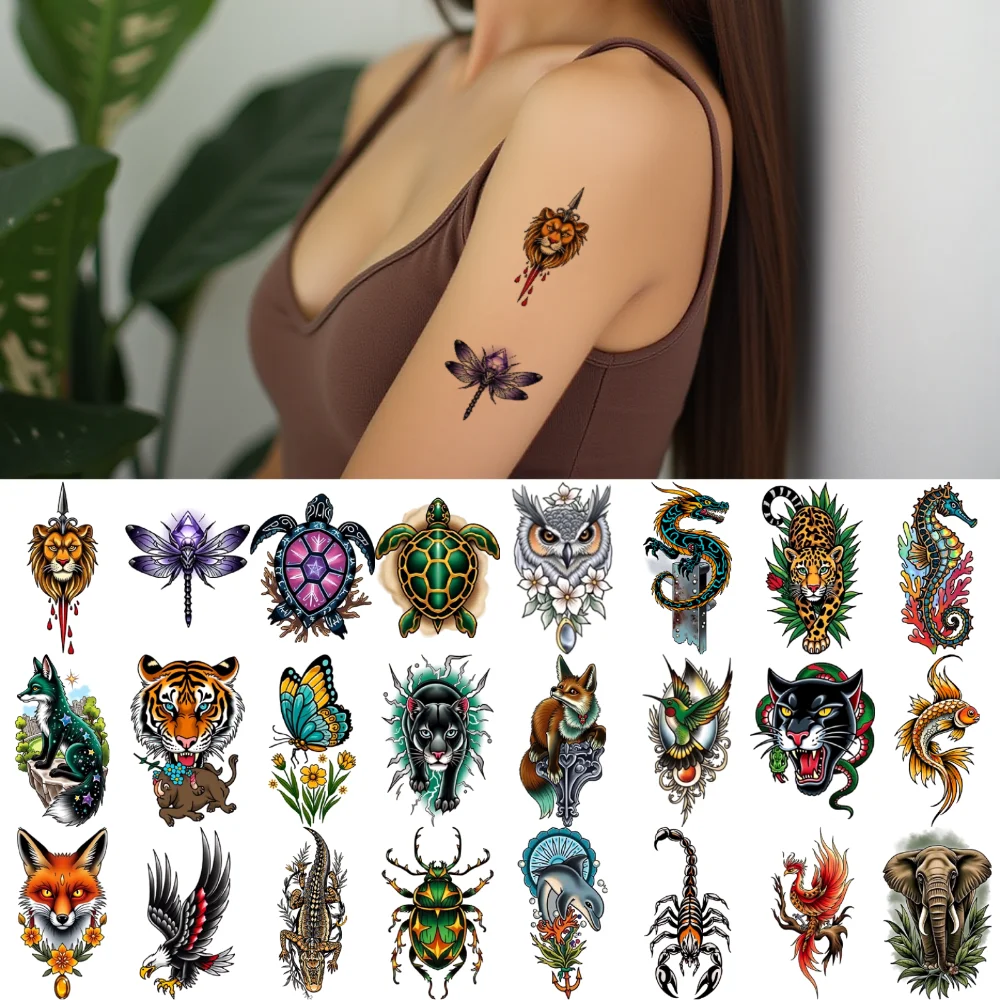 

28pcs Temporary Tattoo Temporary Tattoo Stickers Butterfly Panther Turtle For Men Women Arms