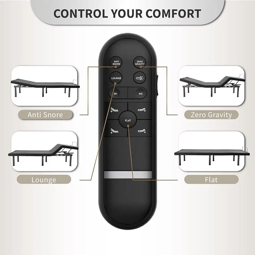 Rangka Tempat Tidur Dapat Disesuaikan dengan Kasur Busa Memori Gel Tembaga Jarak Jauh Nirkabel Kemiringan Kaki Kepala Kapasitas 750lbs Perakitan Mudah