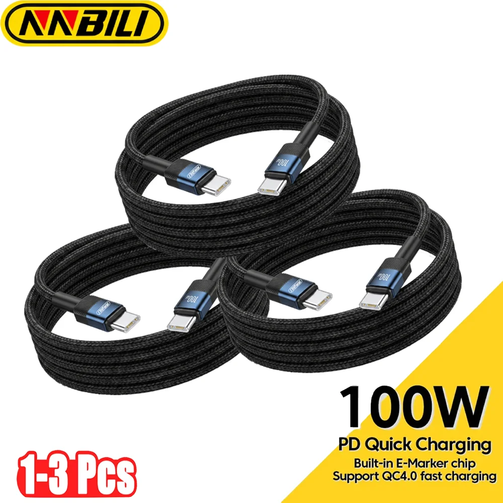 NNBILI 1-3Pcs 100W USB C to Type C Fast Charging Phone Cable for iPhone 18 17 Samsung Xiaomi Quick Charge Type C Data Wire