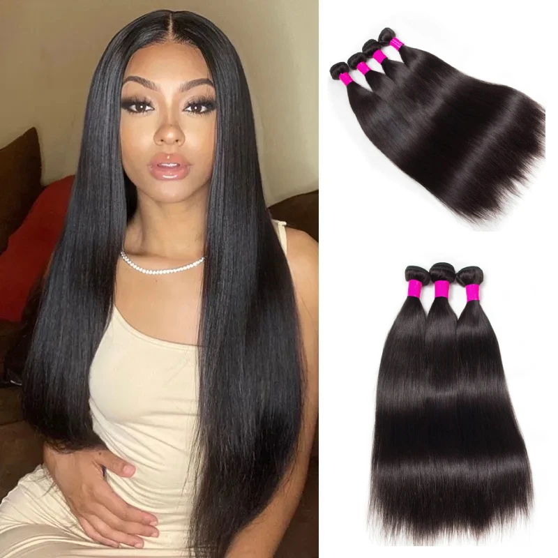 

3 пучка бразильских прямых человеческих волос, натуральный черный, 100% натуральные волосы Remy, класс 10А, наращивание быстрого плетения