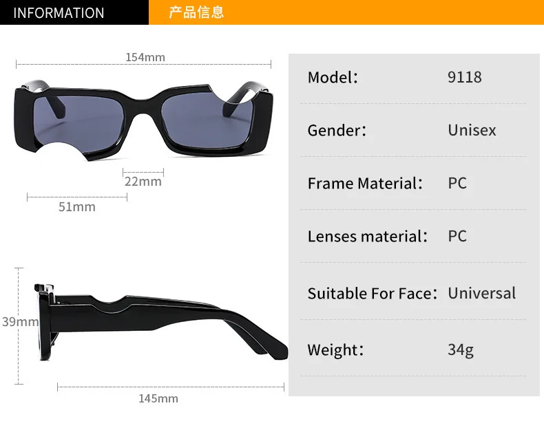 Hip Hop Quadratische Sonnenbrille Frauen Männer Off Notch Loch Design Weiße Sonnenbrille Blau Damen Vintage Brillen UV Schutz – Detail 4