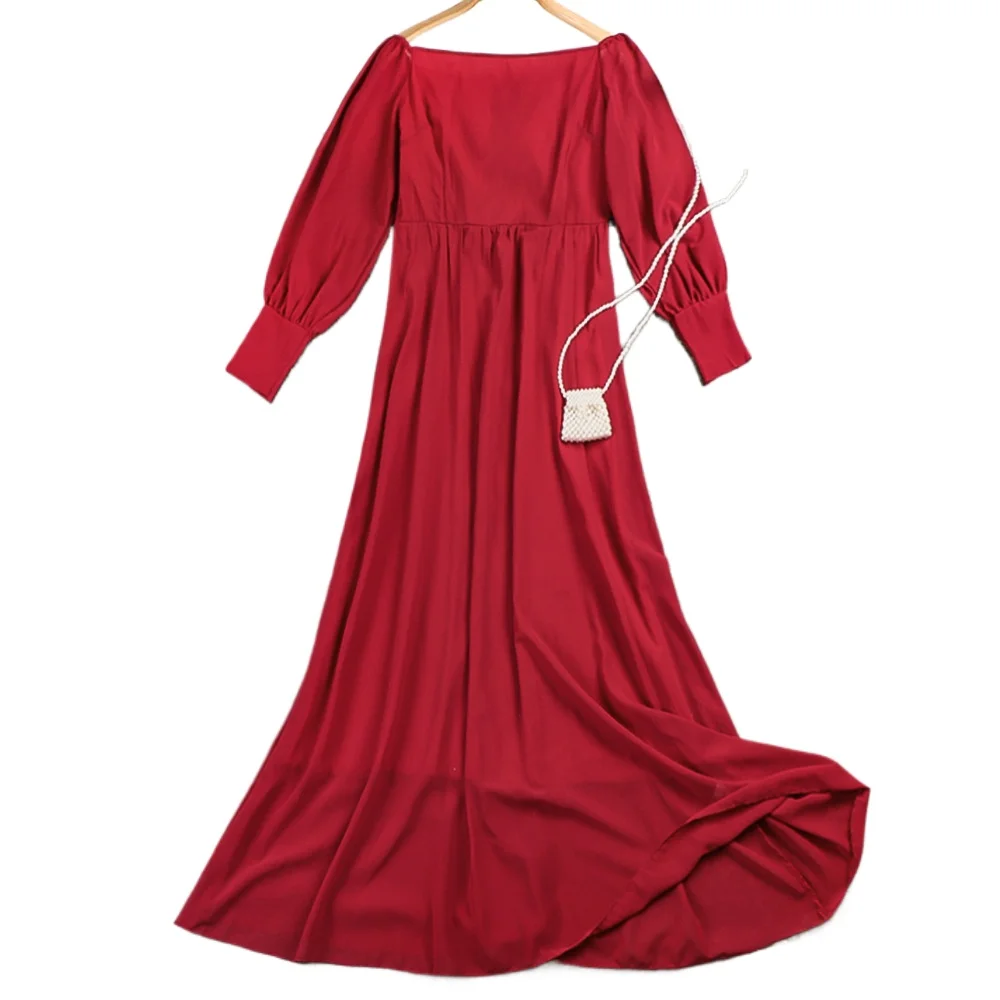 

Casual Solid Color Ruched Long Dress With Long Sleeves