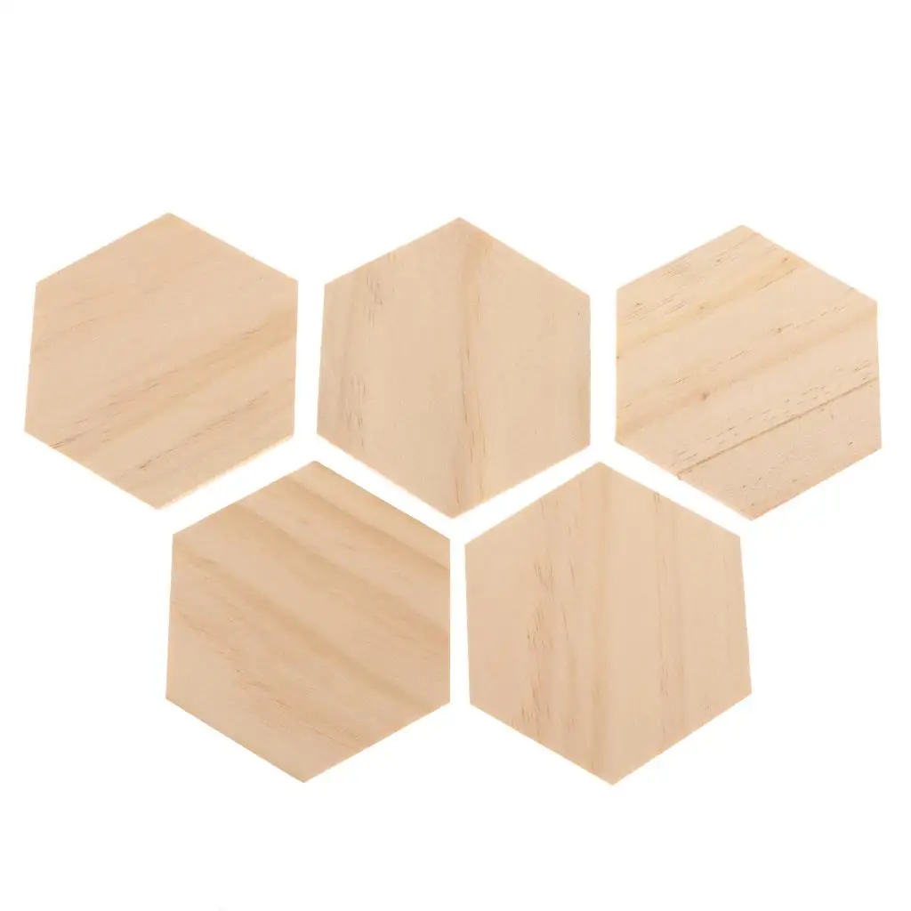 5 Pcs MDF Wooden Hexagon Shapes Cut Wood Base Cutout DIY Wood Crafts