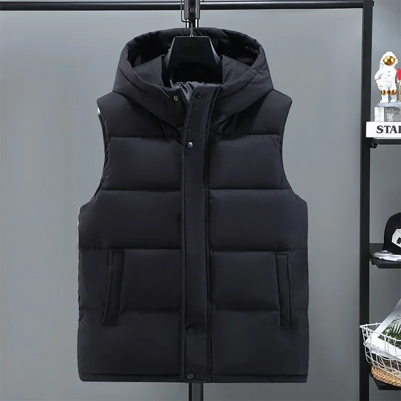 2024 Autumn and Winter Cotton Vest Men's Jacket Casual Hooded Cotton Camisole Top for External Warmth