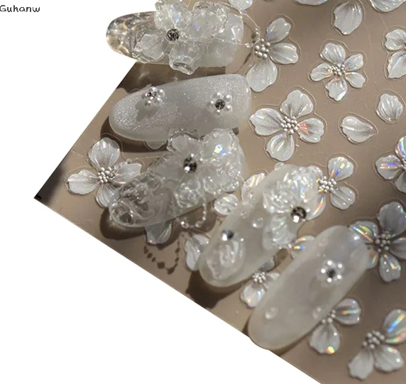 

【WHB】3Pcs Shell Flower Nail Art Sticker Designs Self Adhesive Nail Charm Decoration Stereoscopic Decal Acessories