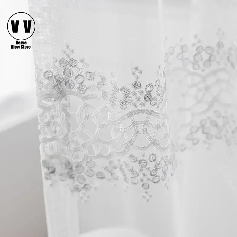 

White Hollow Out Embroidered Sheer Voile Curtains for Bedroom, Modern Tulle Window for Living Room, Lacework Decoration Drapes