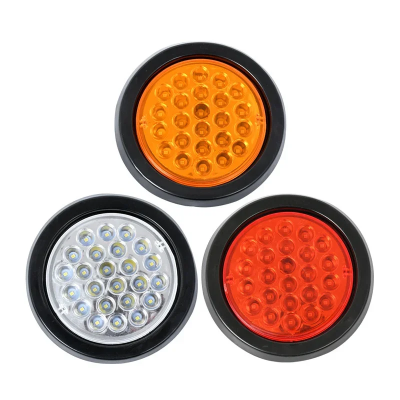 2Pcs 24V 24 LED Rear Tail Brake Stop Marker Lights Indicator Car Truck Trailer Round Reflector Warning Lamps Red Yellow White image 3