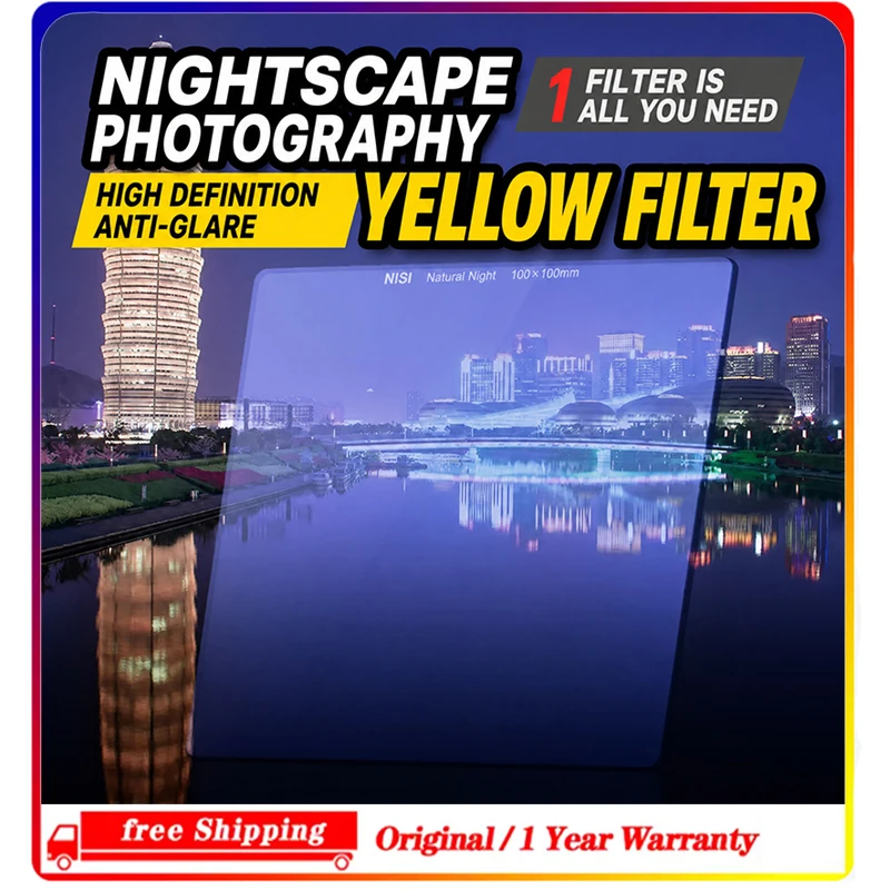 NiSi Square Natural Night Filter 100x100mm, Light Pollution Reduction Filter Cuts Yellow Light for Night Sky Photography