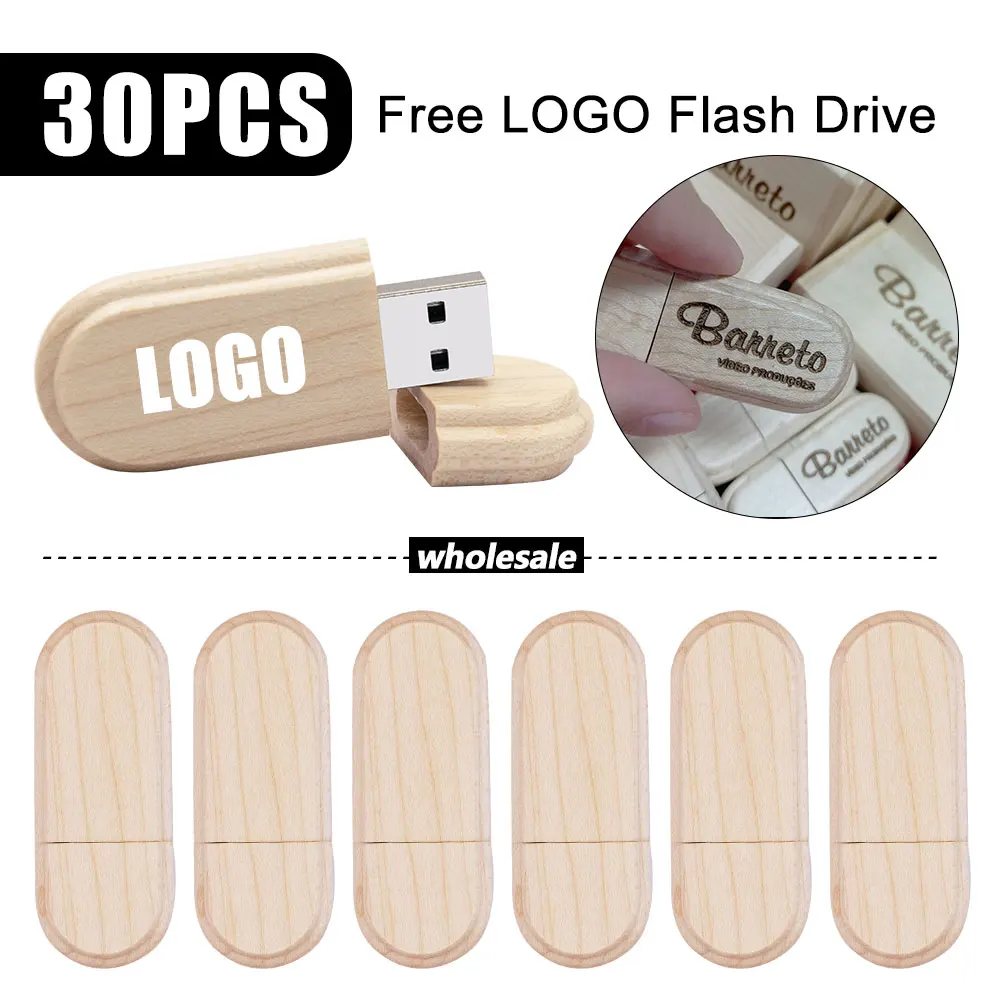 30pcs/lot USB 2.0 (free Custom LOGO) Wooden Usb 64gb USB Flash Drive Pendrive 4GB 8GB 16GB 32GB 64GB Memory Stick for Gift