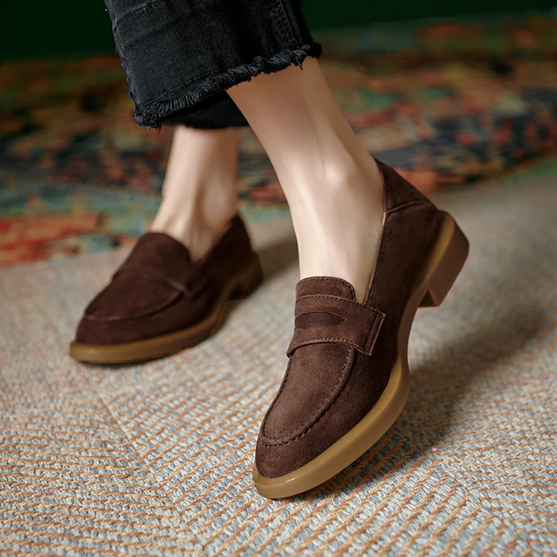 

Spring Loafers Women Flat Shoes Lazy Slip-On Solid Loafers Genuine Leather Lady Casual Walk Shoes Woman Footwear