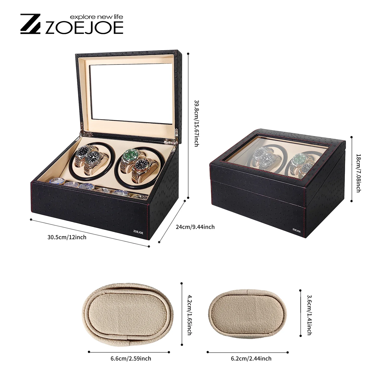ZOEJOE Automatic Watch Winder 4 Slots 6 Watch Storage Spaces Quiet Motor Low Noise USB Cable Power Watch Winder Birthday Gifts