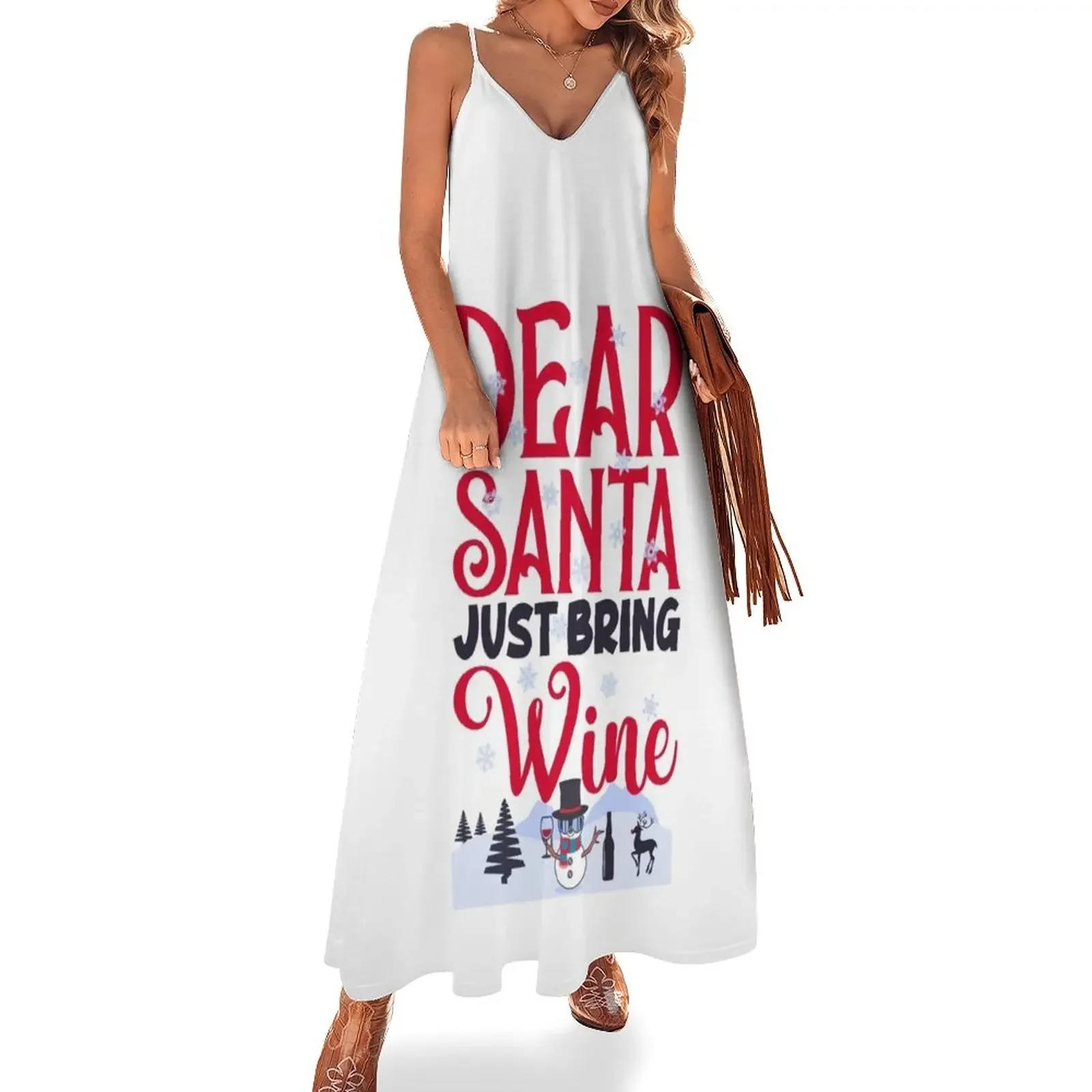 

Snowman, Dear Santa Just Bring Wine - Christmas 2021 Sleeveless Dress summer dress for women 2025 party dresses woman