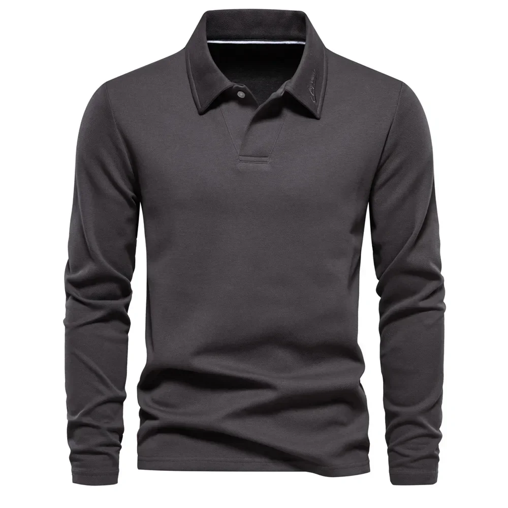 Autumn Men\'s Sweatshirt High-quality Solid Color Lapel Long Sleeved Shirts Male Fashion Casual Cotton Polo Shirt  Men Clothing