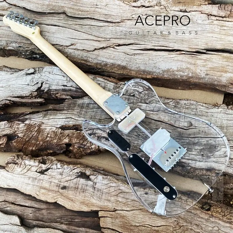 In Stock Acepro LED Lights Acrylic Electric Guitar, Body 11 Way Swtich Multicolor LEDs Can Choose Color, Fretboard Colorful LEDs