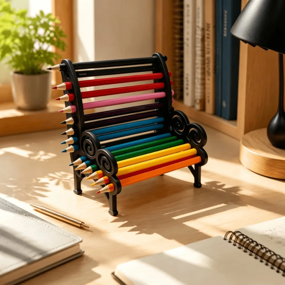 3D Printing Bench-Shaped Pencil Holder Fun Style Self-Assembly Required Chair-Style Pencil Holder Plastic Stationery Holder