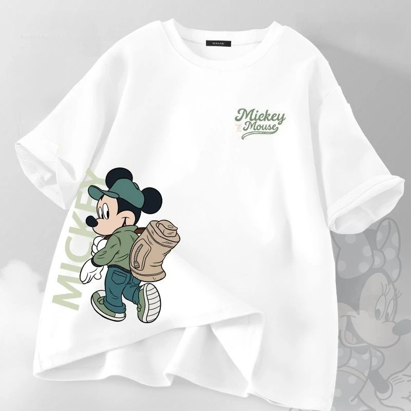 

Новая женская футболка с Микки Маусом, летние свободные футболки из 100% хлопка с короткими рукавами, повседневные топы с мультяшным принтом, одежда для женщин