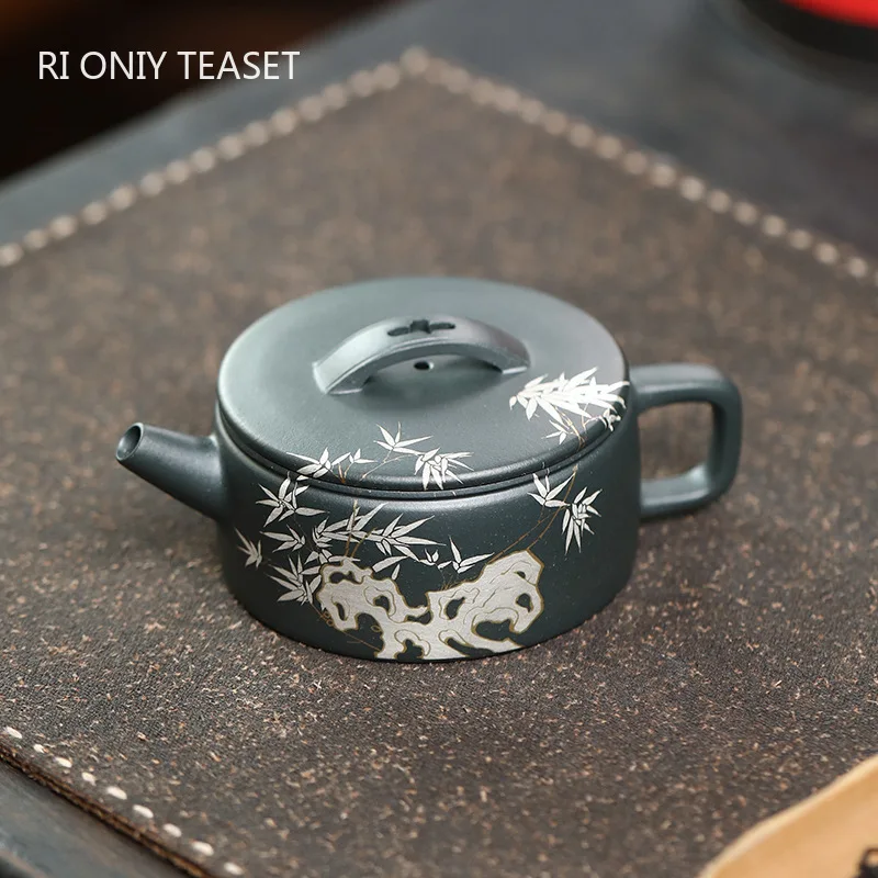 

130ml Chinese Yixing Purple Clay Teapots Large Caliber Handmade Bamboo Leaf Tea Pot Beauty Tea Infuser Zisha Kettle Tea Set