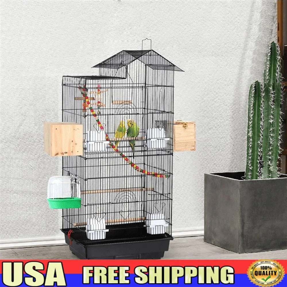 

Large Metal Parrot Cage 39 Inch Spacious Birdcage with Feeders Perches Ladder Swing Small Birds Indoor Outdoor Use