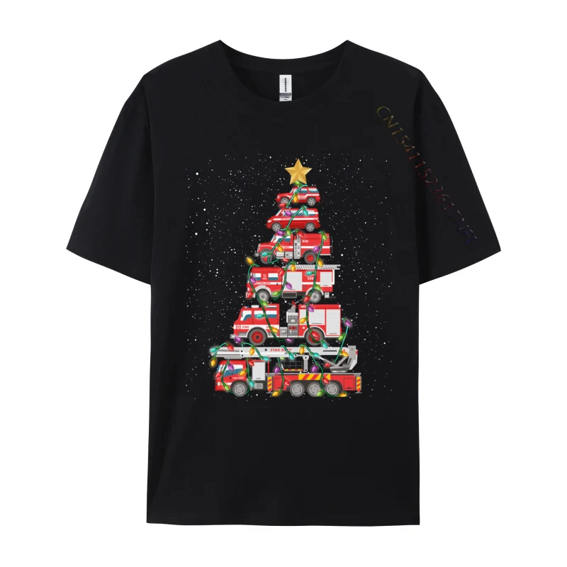 Funny Firefighter Tree Fire Truck Christmas Merry Xmas T-Shirts Youth Rife Classic Tees Cotton T Shirts