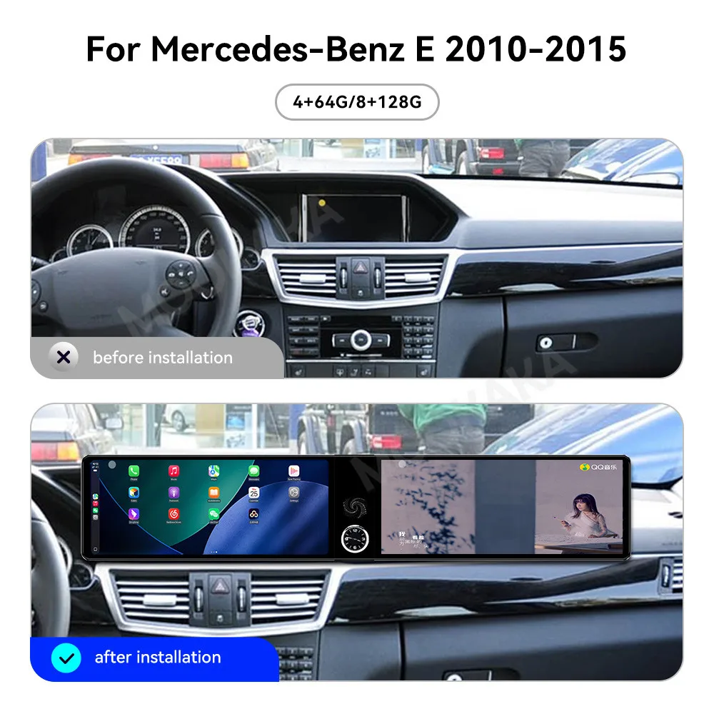 Android Auto Radio GPS Navigation For Mercedes Benz E 2010-2015 Dual Screen Carplay 24.6 Inch Smart Qualcomm Car Stereo Headunit