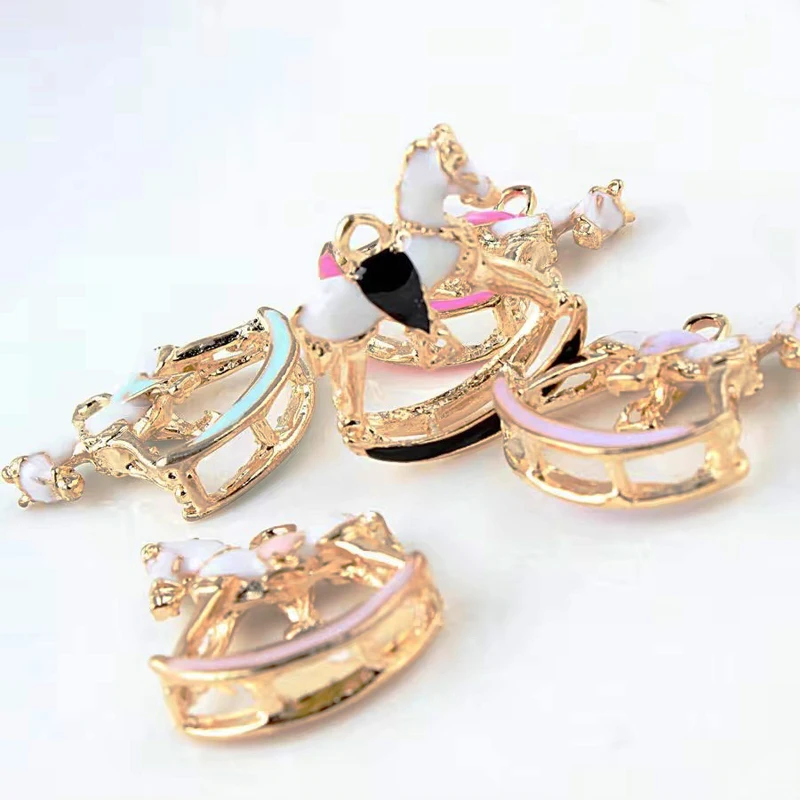 5pcs 22*25mm Diy Fashion Dangle Enamel Rocking Horse Charms, Metal Bracelet Pendant Necklace Bracelet Alloy Earring Accessories