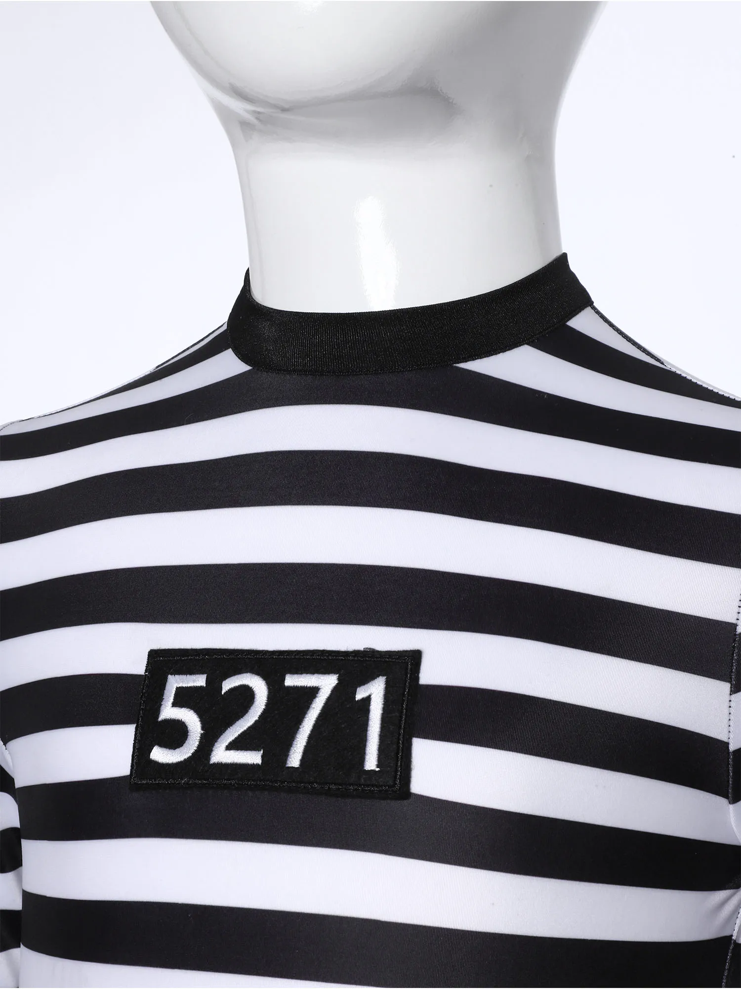 Costume da prigioniero a righe per bambina, costume da prigioniero, girocollo, taglio sul retro, maniche lunghe, tutù arricciato, gonne cosplay con cappucci diretti