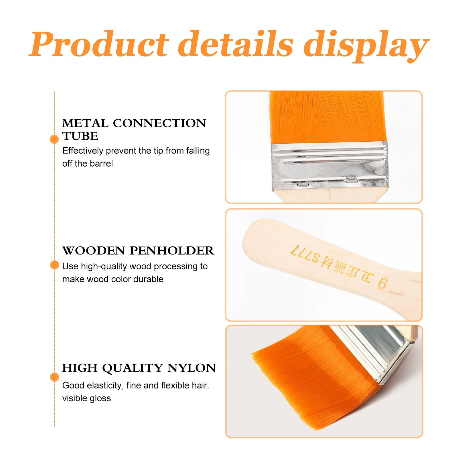 

50Pcs Art Paint Brushes Wooden Handle Nylon Craft Drawing Set for Varnishes Large Projects Flat Paint Set Nylon Brush