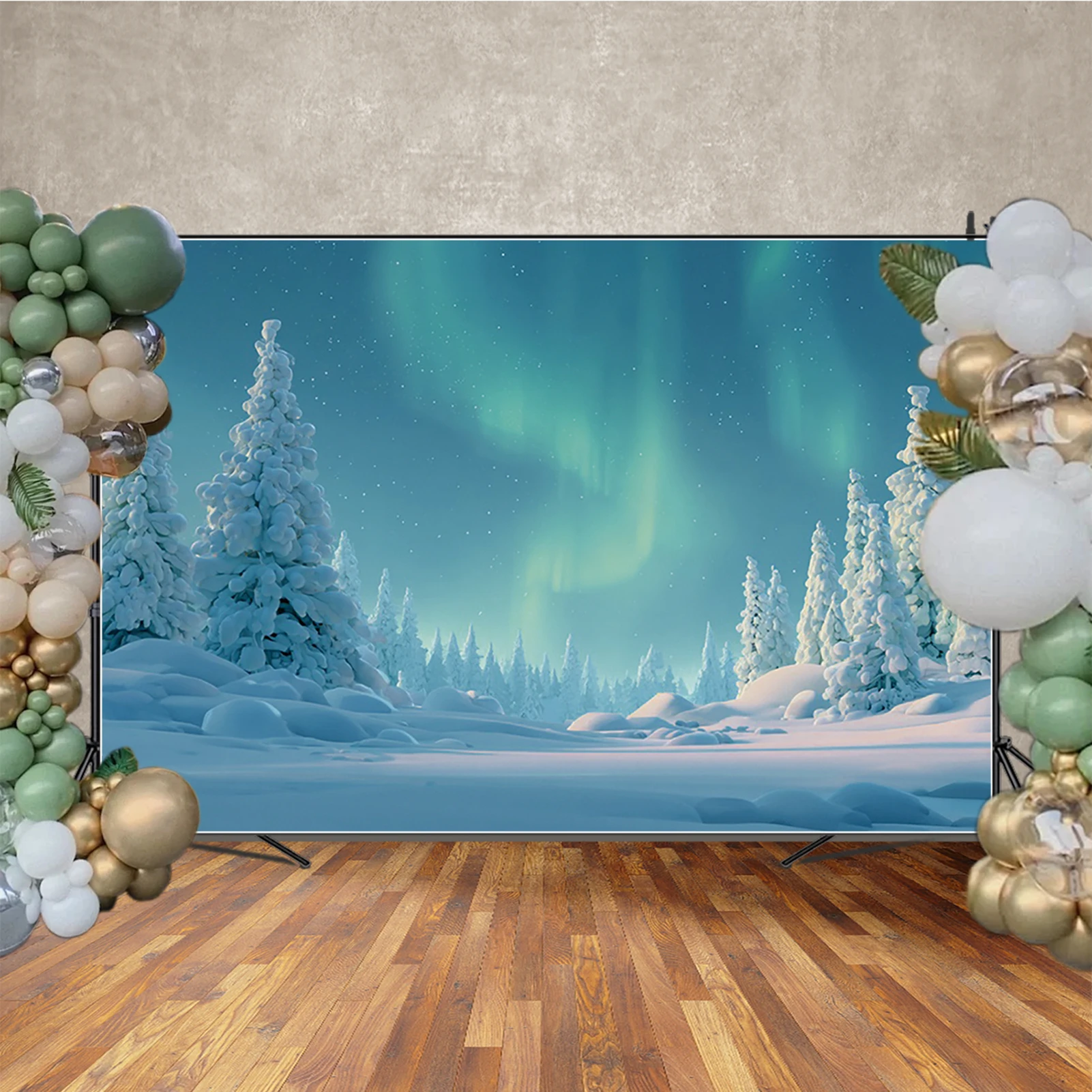 MOON.QG عيد الميلاد السحرية الشتاء الغابات الخلفيات للصور أورورا ضبابي الثلوج الذهبي خلفية استوديو الدعائم فوتوزون #4