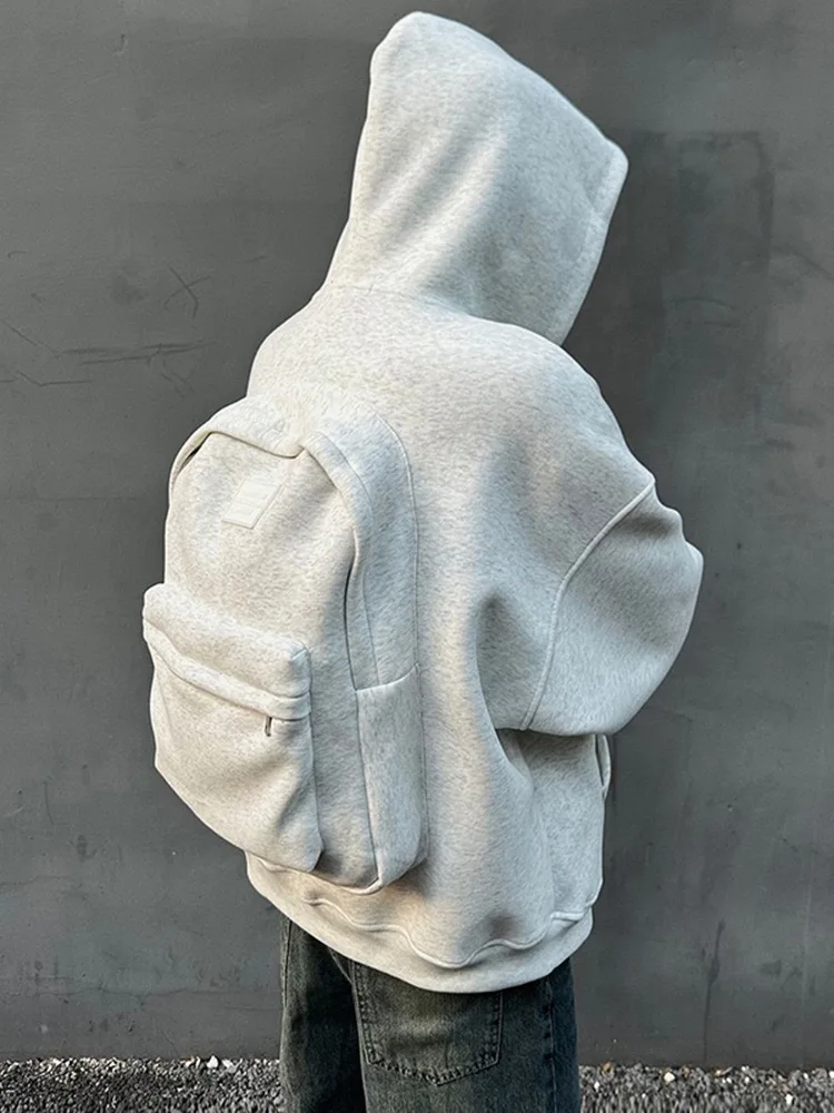 

American Sle 3D Schoolbag Hoodie Men Versatile Outerwear Loose Fit Cotton Polyester Street Sle Warm Long Sve Zipper Cl...