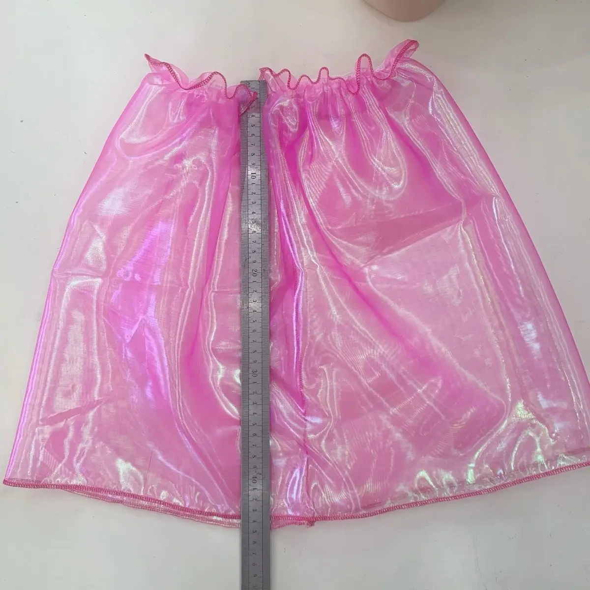 Homem fatto a mano Sheer Laser Rosa Organza olografica Mezza gonna Elastico in vita Kawayi Bambole carine Costumi sexy Taglie forti