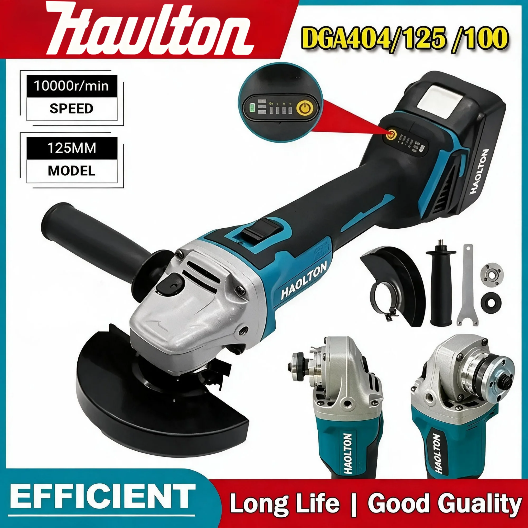 Makita 18V Pin HAOLTON Cordless Angle Grinder 125mm Brushless, 4-Speed, Cutting Grinding Polishing Tool for Metal, Wood, DIY