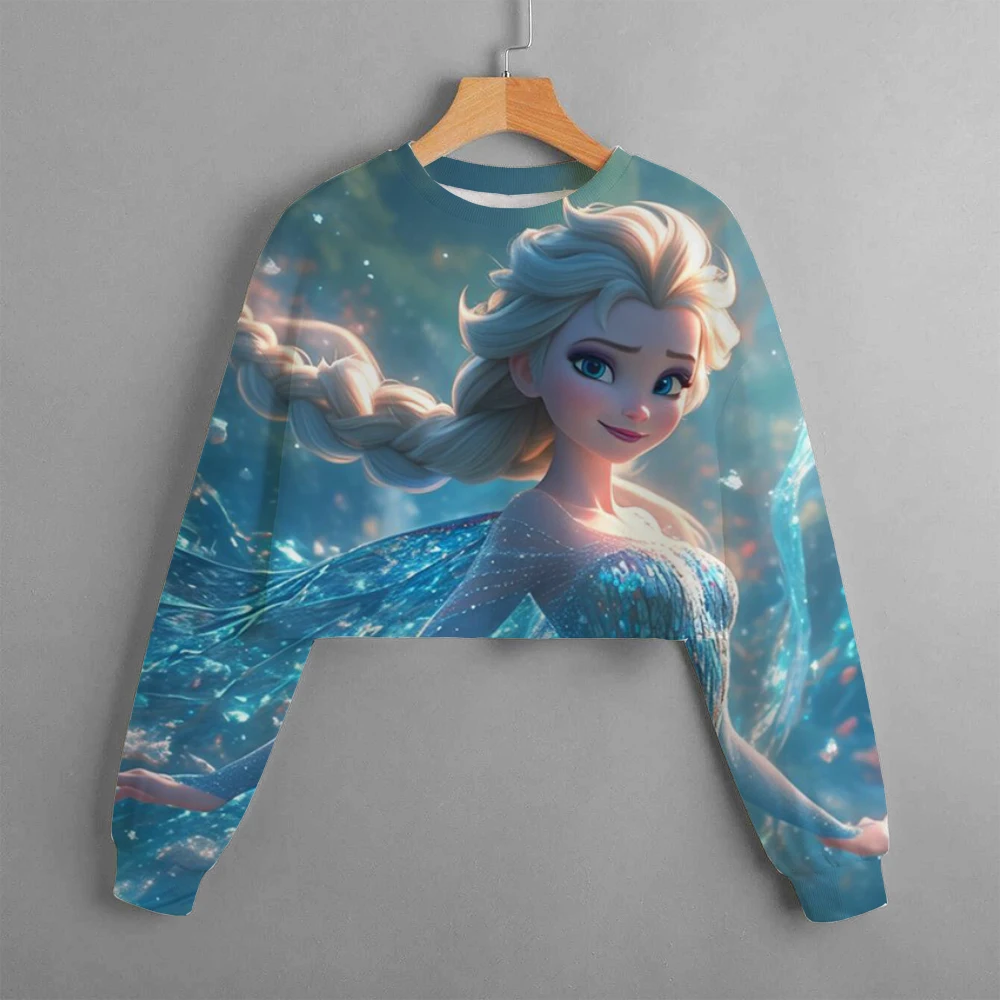 Disney Hoodie Printed Princess Elsa Children Adult Long Sleeve Cotton Fall/Winter Plus Fleece Thickened Hooded Sweatshirt