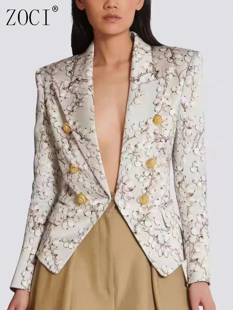 

ZOCI Fashion Women's Blazer Fashion Floral Pattern Cardigan Hidden Button High-quality Suit Office Lady 2025 Spring New Item