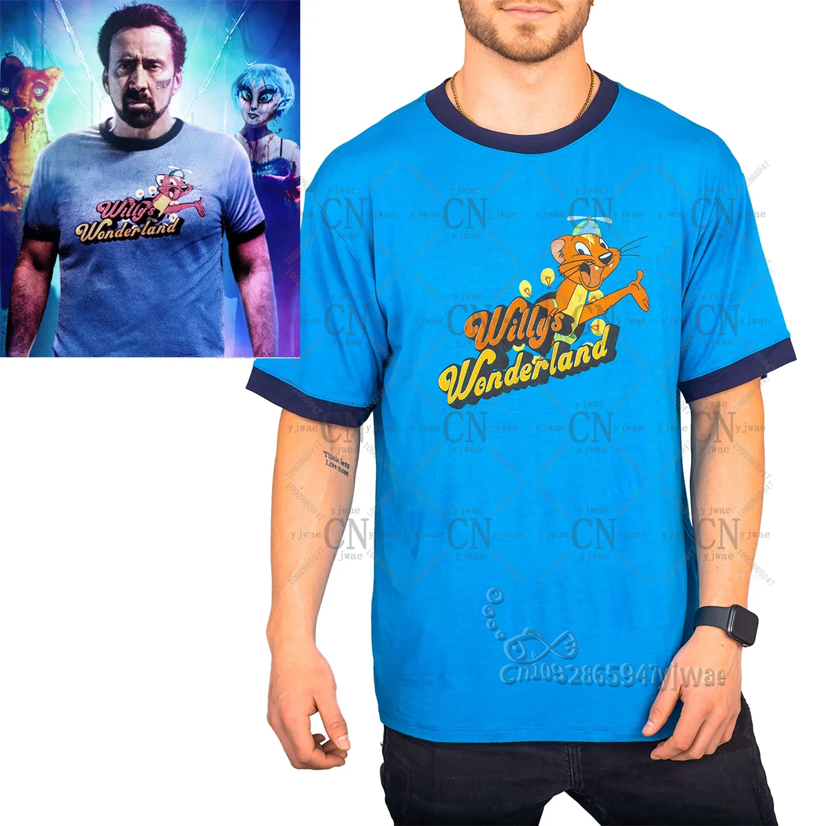 Camiseta azul de Willy's Wonderland The Janitor, camiseta de reproducción con estampado gráfico de dibujos animados, camiseta de manga corta para niños y adultos