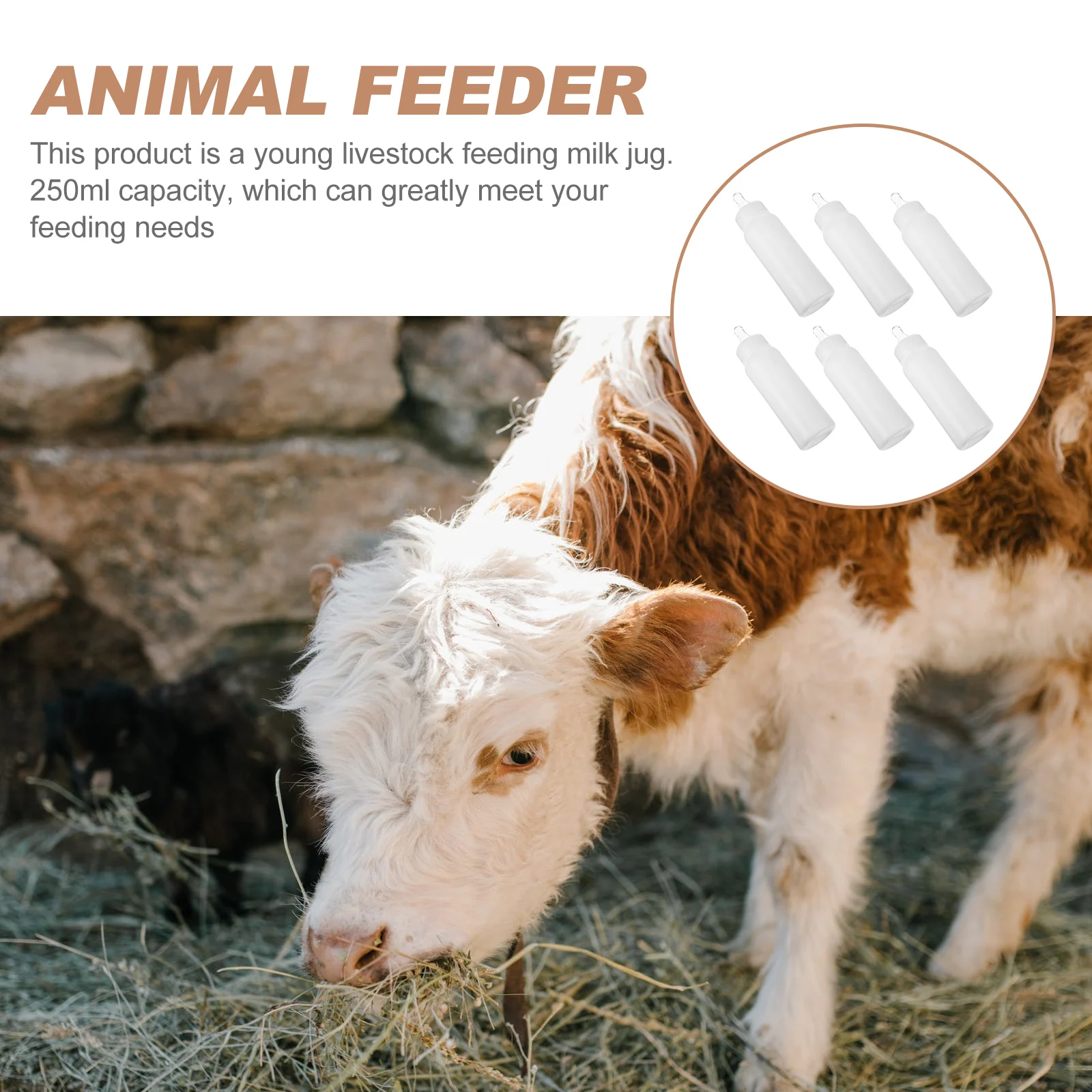 

6pcs Pet Feeding Bottles 250ml Lamb Milk Feeders Soft Silicone Goat Nursing Supplies Animal Baby Calf Feeder