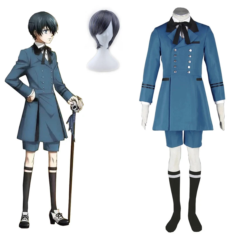 

Anime Black & Butler Kuroshitsuji Ciel Phantomhive Sebastian Cosplay Costume Aristocrat Uniform Wig Set