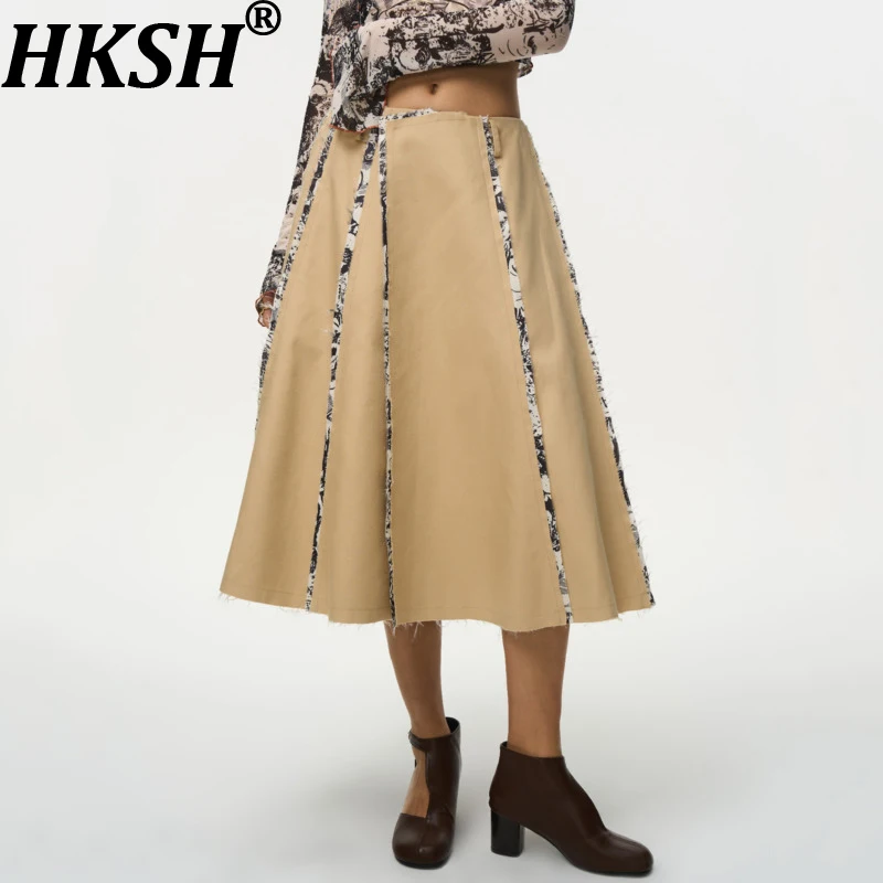 

Женская шикарная юбка HKSH: винтажная, с принтом, плиссированная, А-силуэт, стройнящая, универсальная, элегантная, в стиле ретро Y2K, трендовая, новая коллекция Весна-Лето HK20314