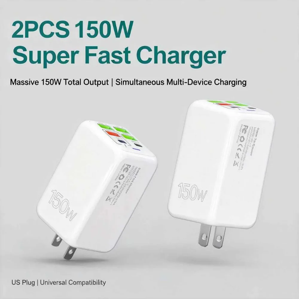 

Зарядное устройство Smart Fast Charging Block мощностью 150 Вт — зарядное устройство USB-C PD с автоматическим определением типа и защитой от перегрузок для iPhone, Samsung, iPad и других устройств