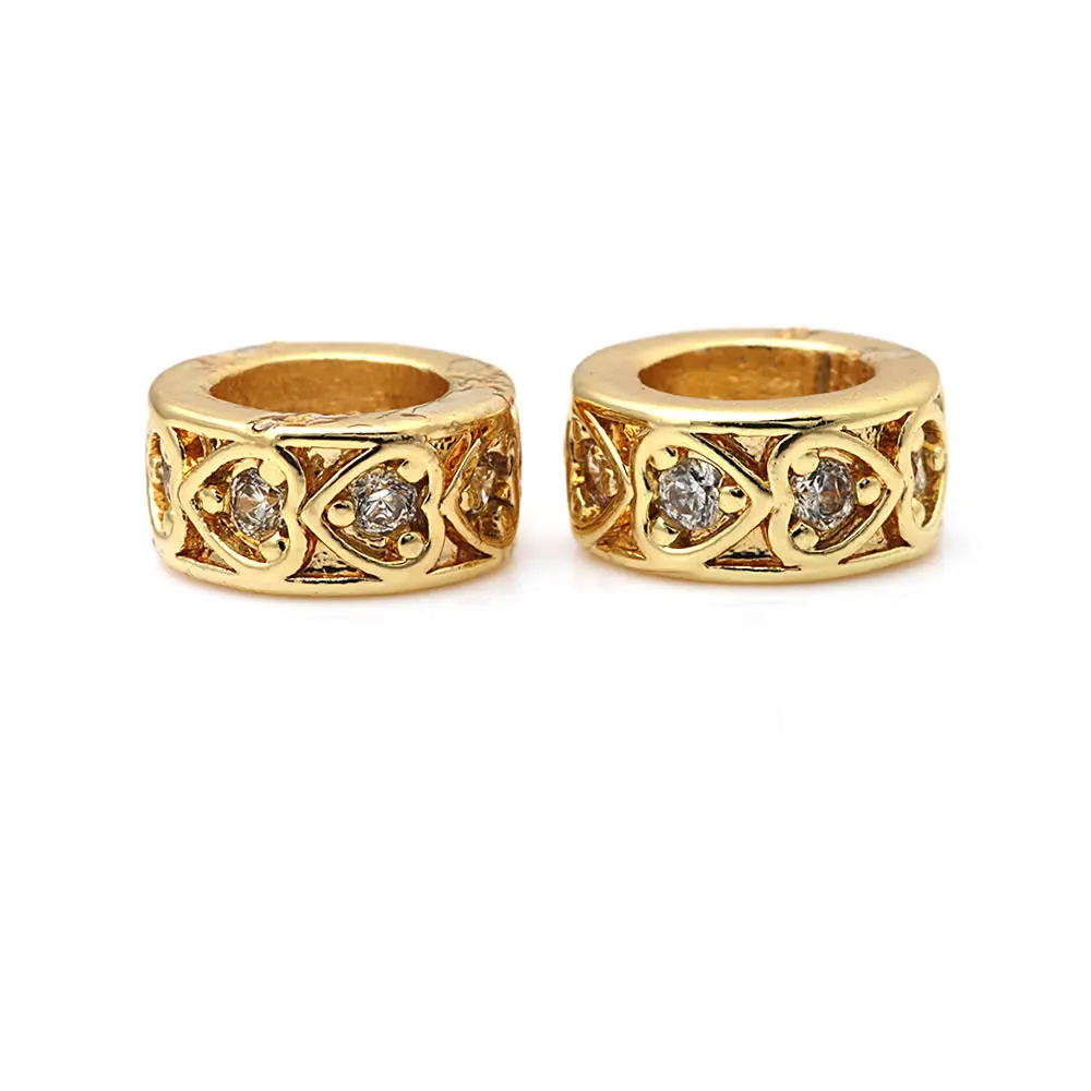 18K Gold Color Brass Zircon Large Hole Wheel Spacer Beads Bracelets Beads High Quality Diy Jewelry Accessories Making Materials