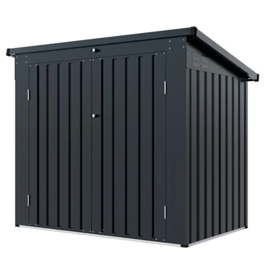 Outdoor garbage can storage shed for garden yard use, stainless galvanized steel, black, weather-resistant and lockable