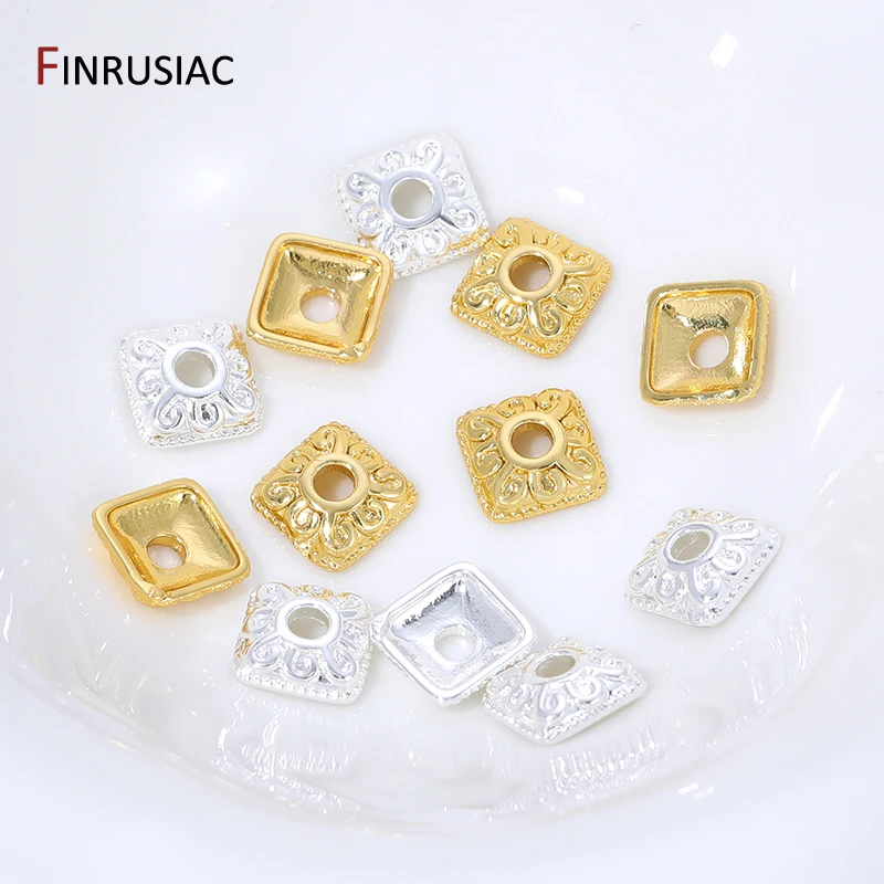 18K Gold Plated Brass Square Beads End Caps For Jewelry, 7mm Flower Bead Caps for DIY Bracelet Necklace Making Accessories - view 5