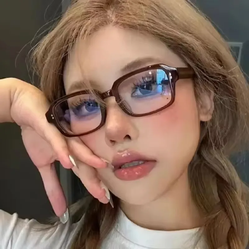 Korean Fashion Square Oval Frame Anti Blue Light Glasses Retro Leopard Red Thick Frame Plain Eyes Female Eye Protection Eyewear image 2